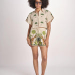 camicia cropped BE25124 BEIGE GREEN benaras soleil 