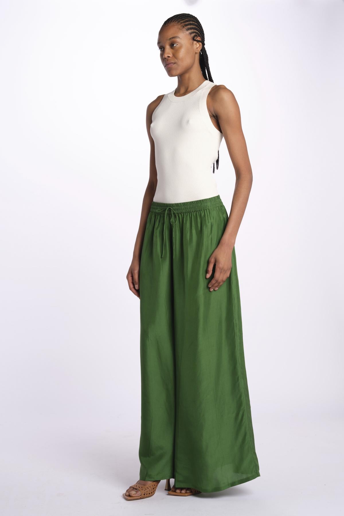 PALAZZO pantaloni in seta  by milaura. BE24252PANT GREEN benaras soleil 