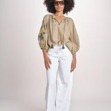 tunica ricamo fiorni BE25308 SAGE GREEN YELLO benaras soleil 