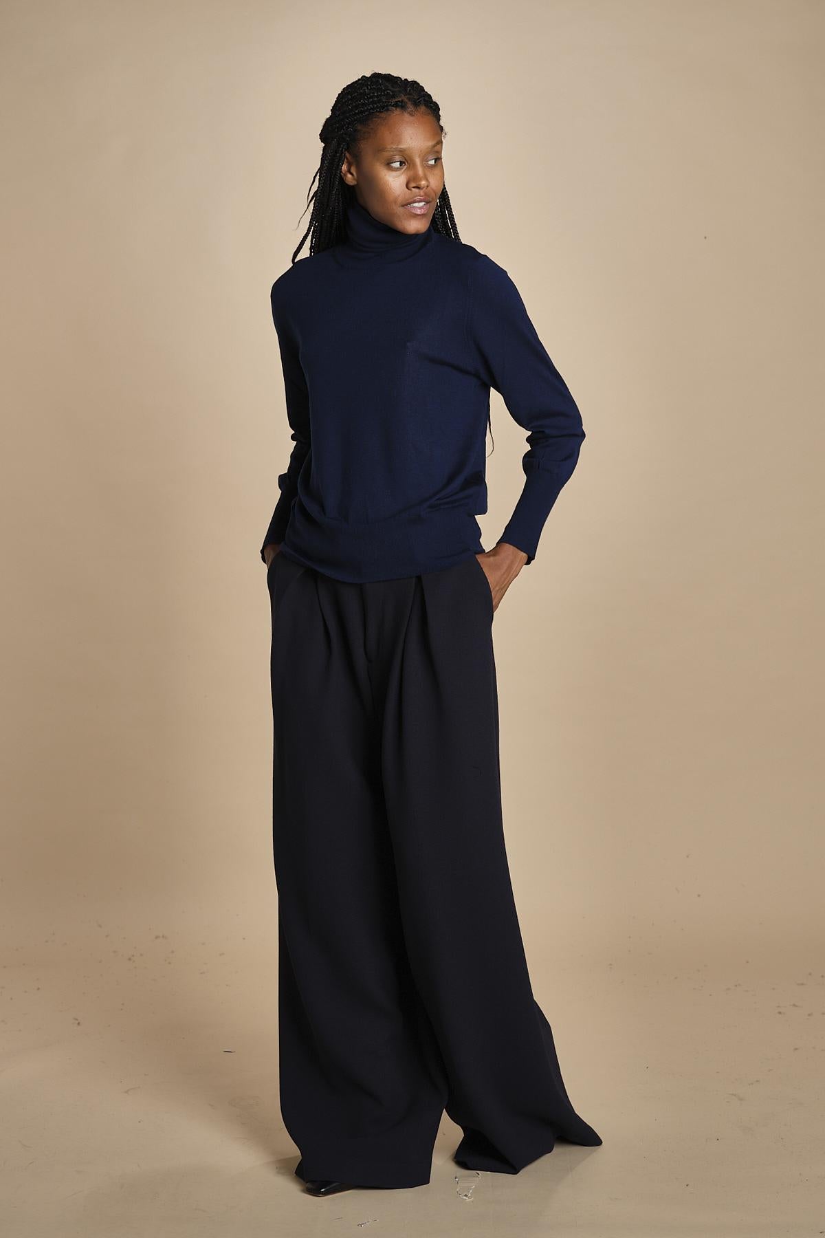 pantalone con pinces in lana NINA PLEAT CA1398 NAVY berwich 