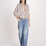 camicia a righe 16T524CO253 P158 BROWN ECRU ines de la fressange 