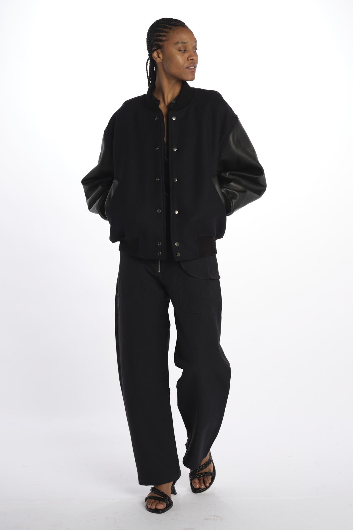 Bomber panno con maniche in pelle ALPH753 DARKESTNAVY studio nicholson 
