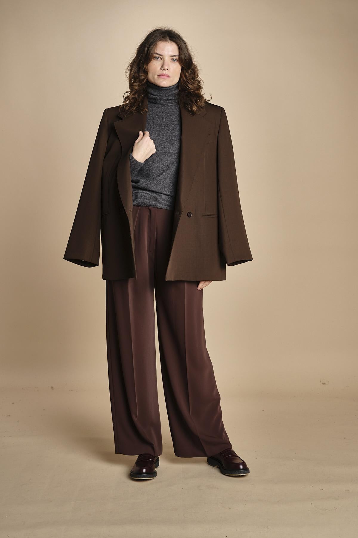 pantalone con pinces 15P008PL022 P157 DARK BROWN ines de la fressange 