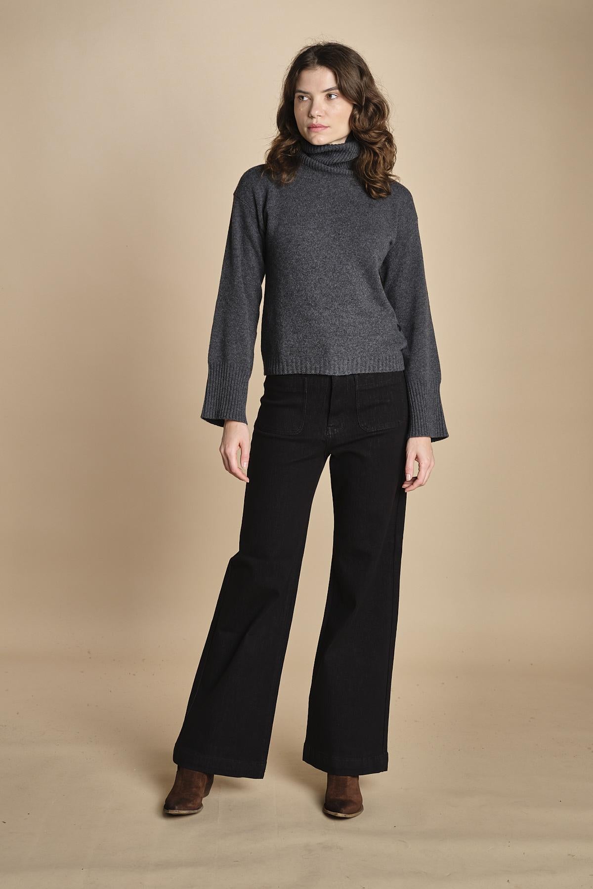 denim a zampa con taschine FAUVE BLACK fam 