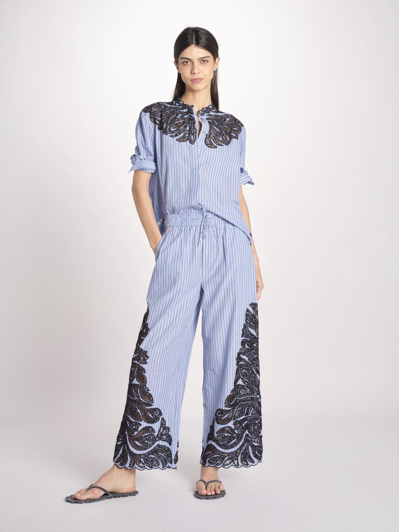 pantalone a righe con ricamo 058 MULTI sea ny 