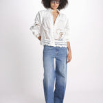 camicia con ricami fiori e nervature 351181 OFF-WHITE L0025 farm rio 