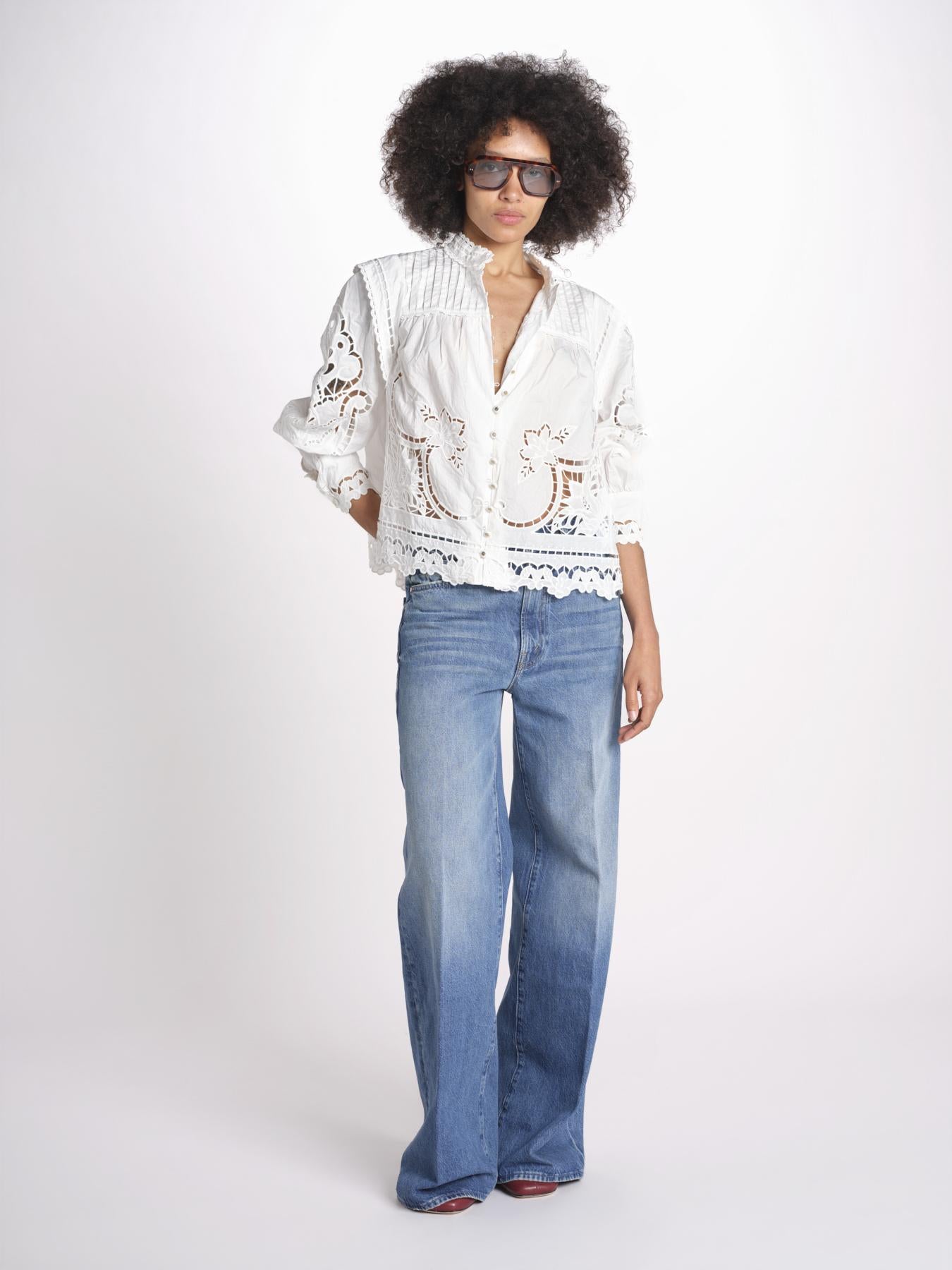 camicia con ricami fiori e nervature 351181 OFF-WHITE L0025 farm rio 