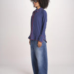camicia in seta con bordino rosso ANTHEA BLU milaura 