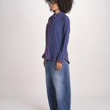 camicia in seta con bordino rosso ANTHEA BLU milaura 