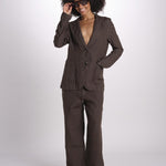 pantalone diritto in lino ERICA STRUCTURELINEN BROWN true avenue 