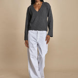 maglia con scollo a v e manica a campana by milaura. D2500894 871 GRIGIO milaura 