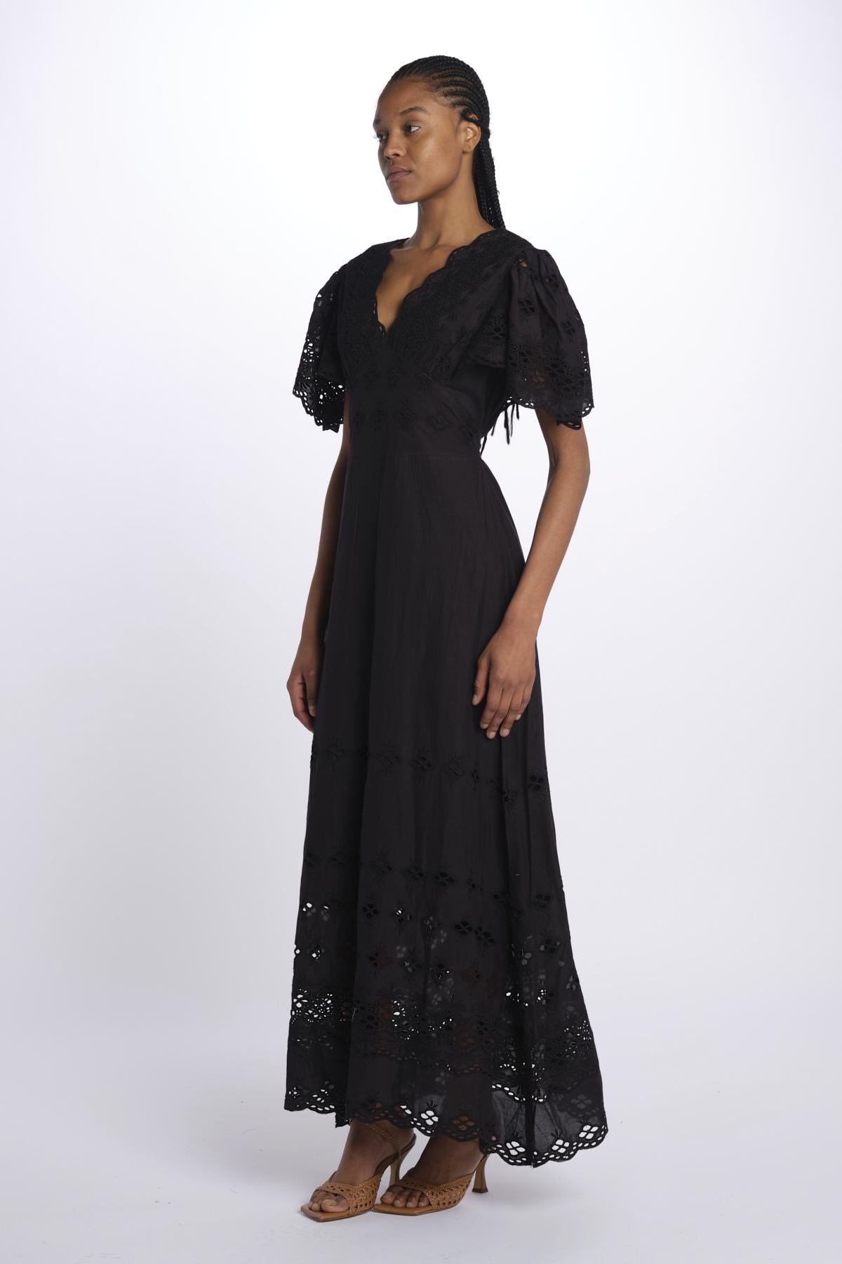 Abito VIVIAN lungo m/c sangallo VIVIAN1LDR BLACK antik batik 