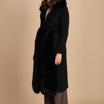 24008 cappotto in panno di lana e volpe con cintura in vita 24008400 NERO milaura 