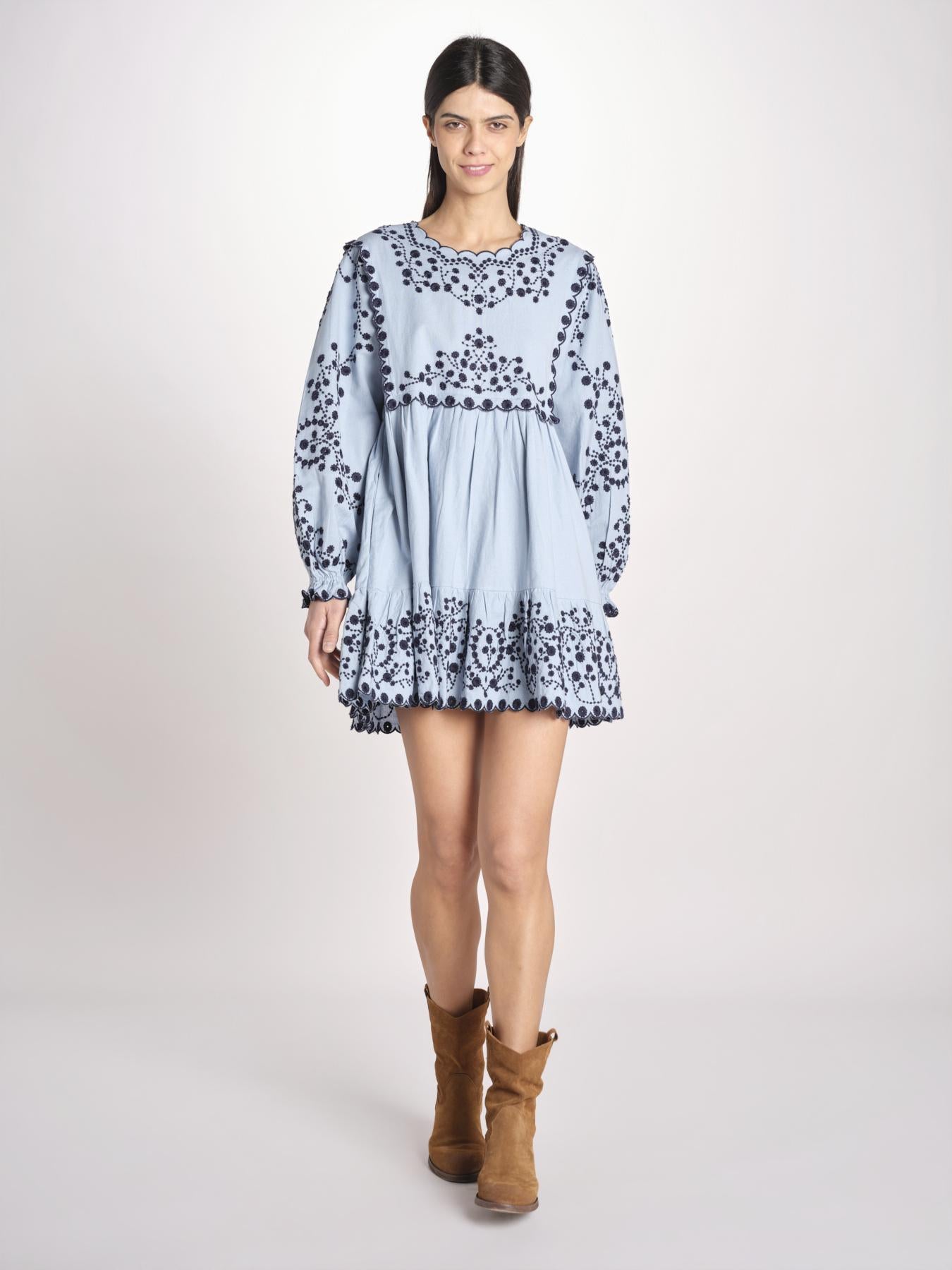 miniabito con ricamo fiorellini 114 BLUE sea ny 