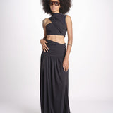 cropped top in jersey con drappeggio asimmetrico ALIN DEEP BLACK amazuìn 
