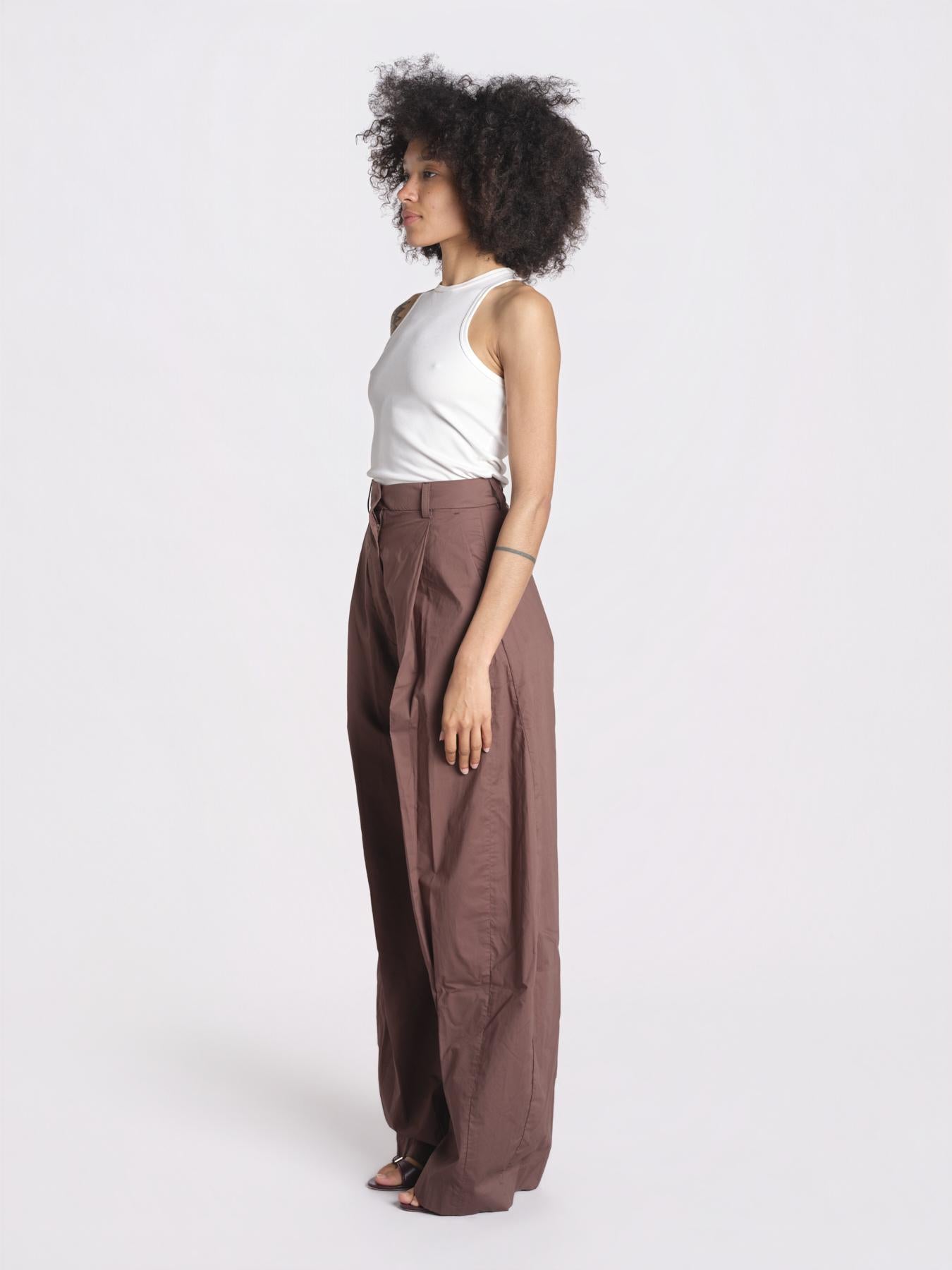pantalone over con pinces in popeline BILLIE 3111 T0160 BROWN T0215 the latest 