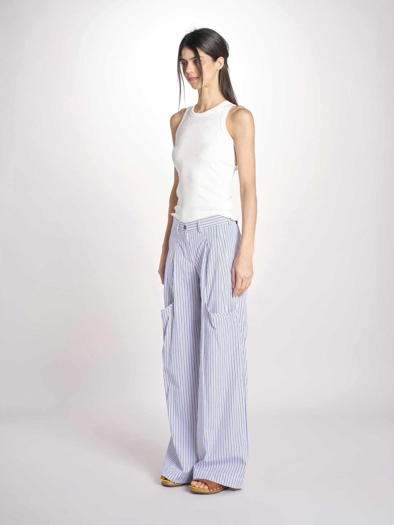 pantalone in popeline a righe RYAN MJD250_ATEX93 BLUE WHITE STRIPES jejia 