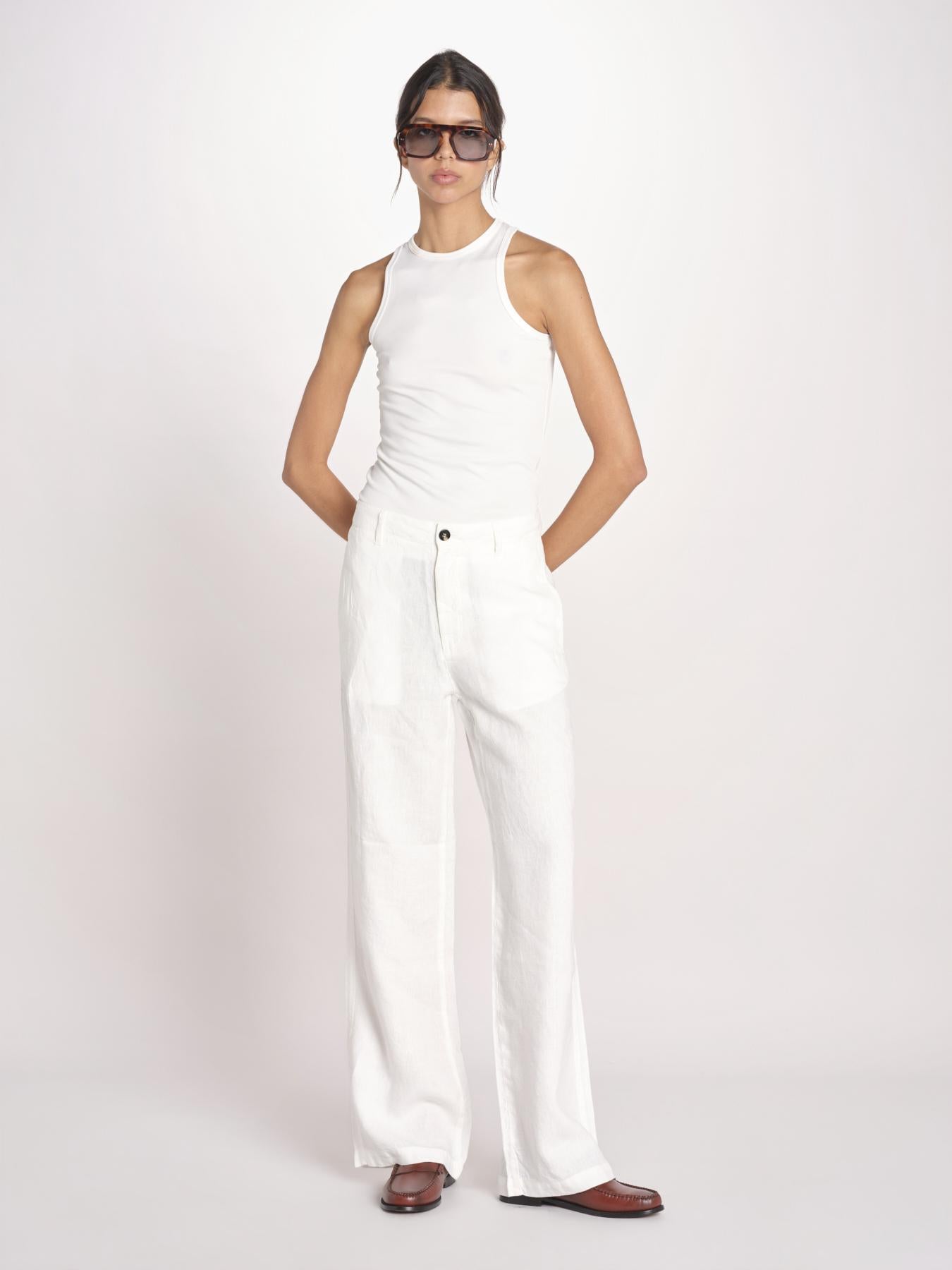 pantalone dritto in lino ERICA STRUCTURELINEN IVORY true avenue 