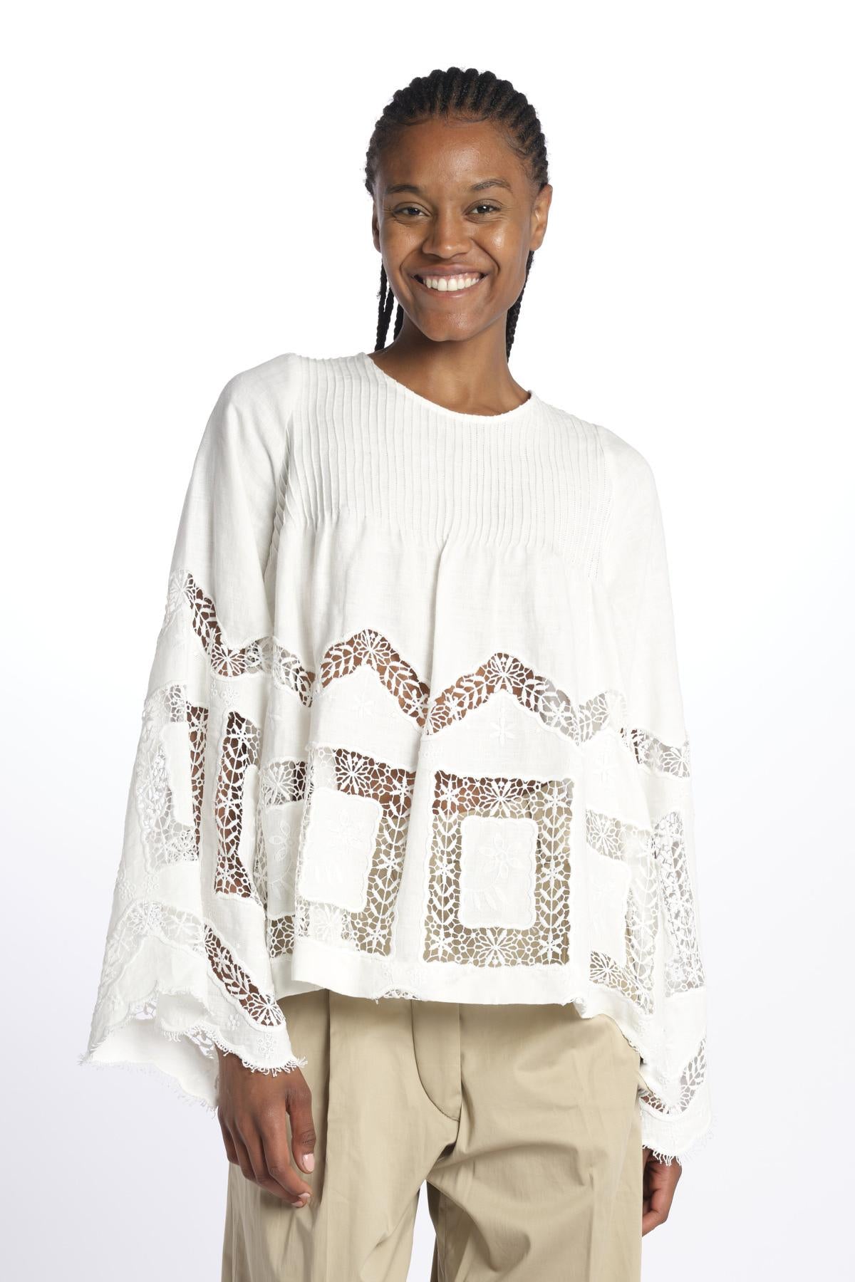 Camicia ALIYAH inserti pizzo e nervatura ALIYAH TOP OFFWHITE lug von siga 