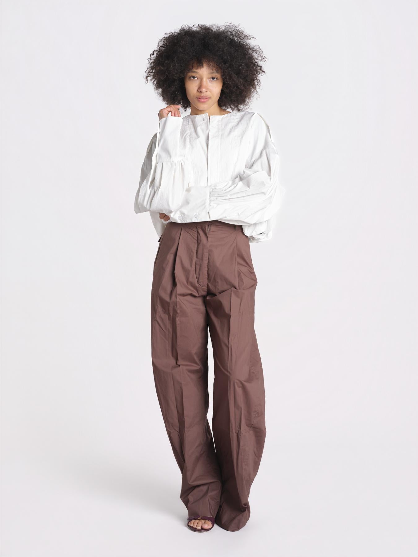 pantalone over con pinces in popeline BILLIE 3111 T0160 BROWN T0215 the latest 