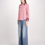 camicia in tessuto pesante collo e polsi ricamato ALVINA RED CHECKS jupe by jackie 