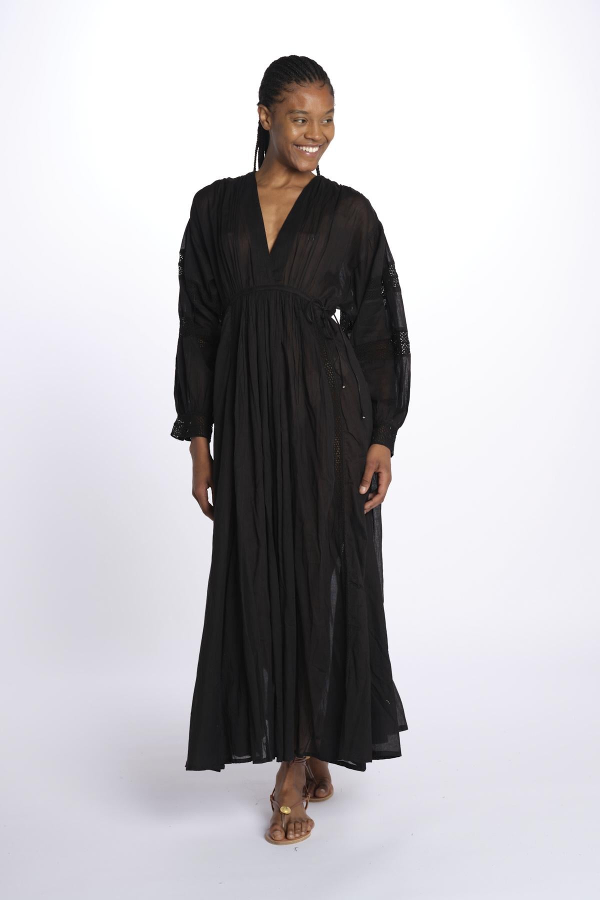 IBIZA maxi abito con scollo e maniche lunghe IBIZA NOIR laraethnics 