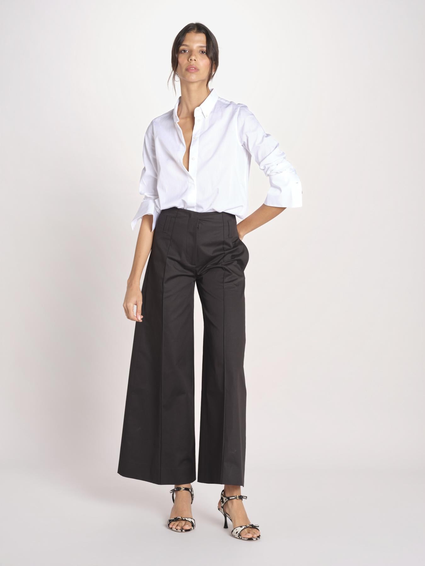 pantalone largo con nervature ORIANA 540 54 3 NERO quelledue 