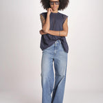 top in voille con pizzo THE SONNET TOP T1473435L NAVY the GREAT 