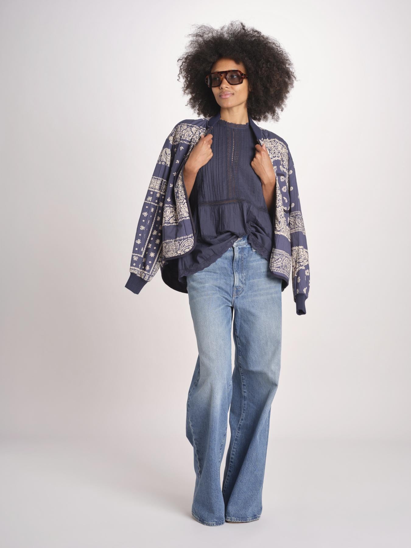 top in voille con pizzo THE SONNET TOP T1473435L NAVY the GREAT 
