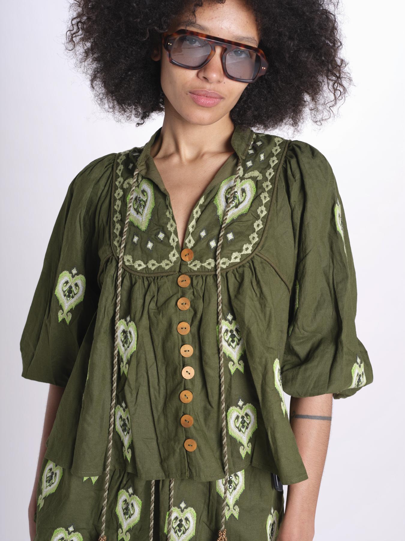 camicia m/l ricamo cuori 344172 GREEN L 0013 farm rio 