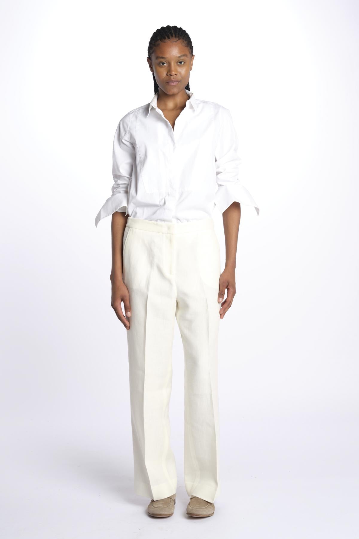 SABINA pantalone con elastico invita  in lino SABINA 352 BIANCO quelledue 