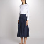 Gonna midi con pieghe semicucite in denim OVALE 2615101071600 001 BLU weekend maxmara 