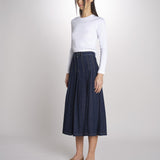 Gonna midi con pieghe semicucite in denim OVALE 2615101071600 001 BLU weekend maxmara 