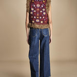 gilet ricamato con mongolia MAGYAR GILET BURGUNDY antik batik 