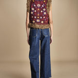 gilet ricamato con mongolia MAGYAR GILET BURGUNDY antik batik 