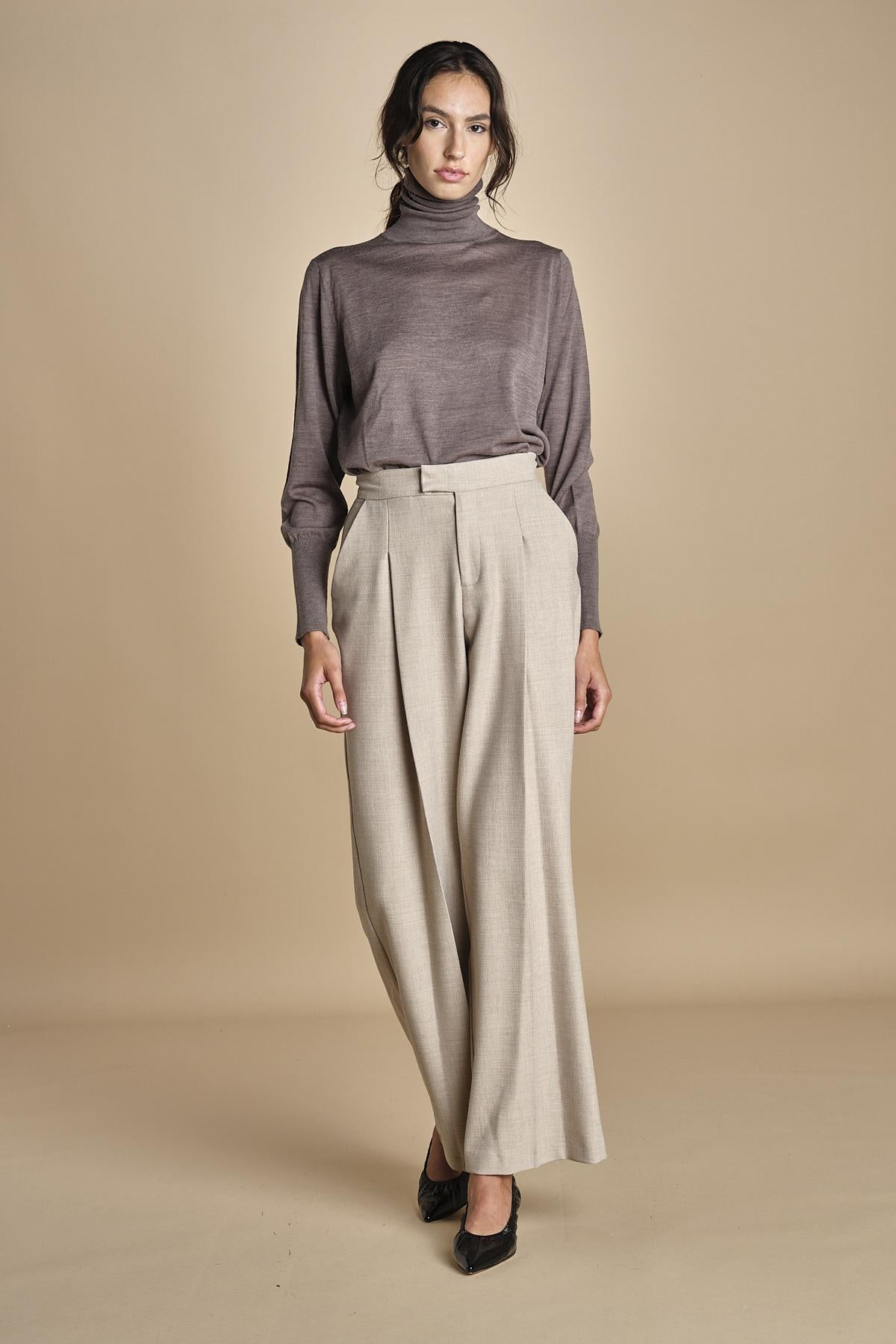GRACE pantalone con pinces F25-040 092 DRIFWOOD oscar 