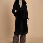 24008 cappotto in panno di lana e volpe con cintura in vita 24008400 NERO milaura 