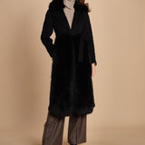 24008 cappotto in panno di lana e volpe con cintura in vita 24008400 NERO milaura 