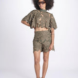 short con fiori intarsiati ZOE M4370 PESTO lace the label 