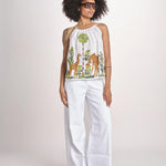 top con spalline ricamo giraffe BE25396 WHITE MULTI benaras soleil 