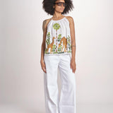 top con spalline ricamo giraffe BE25396 WHITE MULTI benaras soleil 