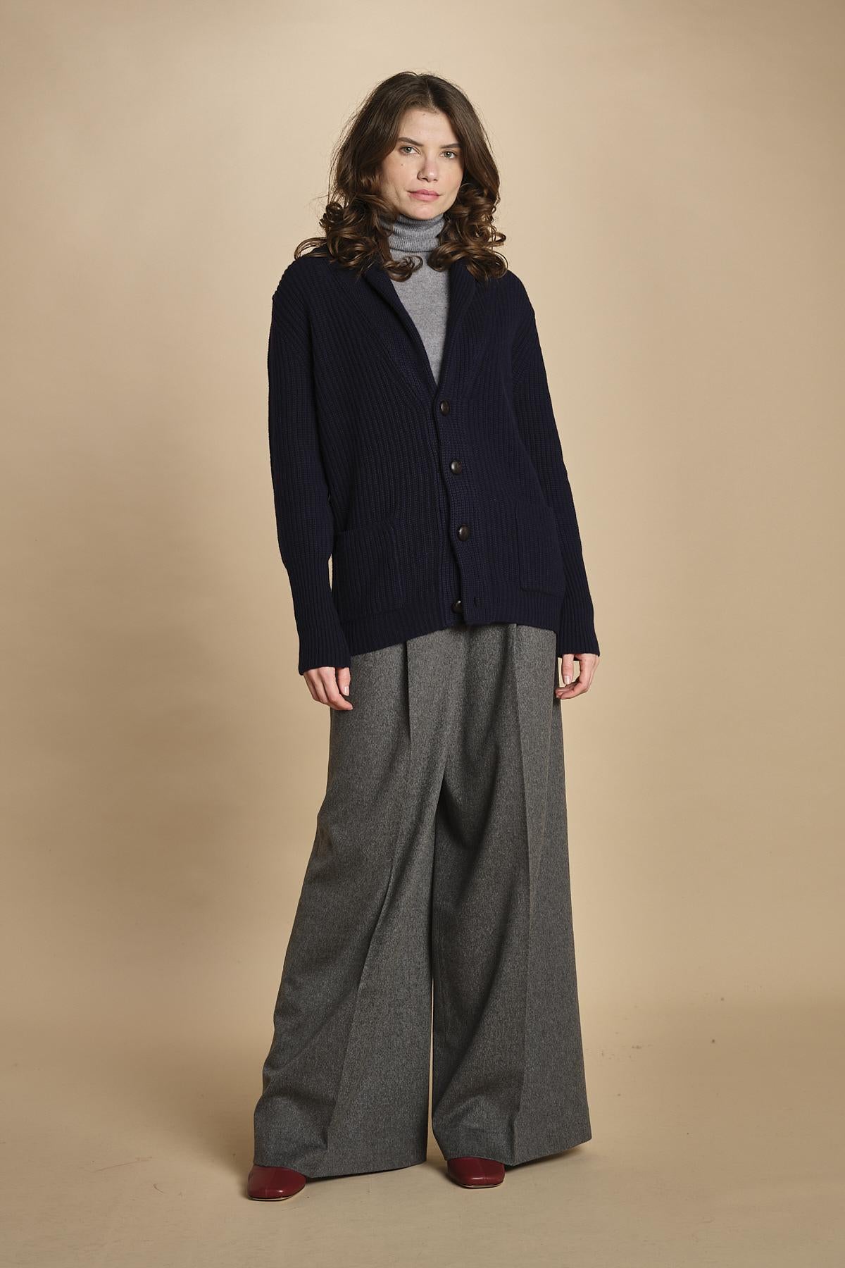 cardigan collo a scialle D251016S 9574 BLU milaura 