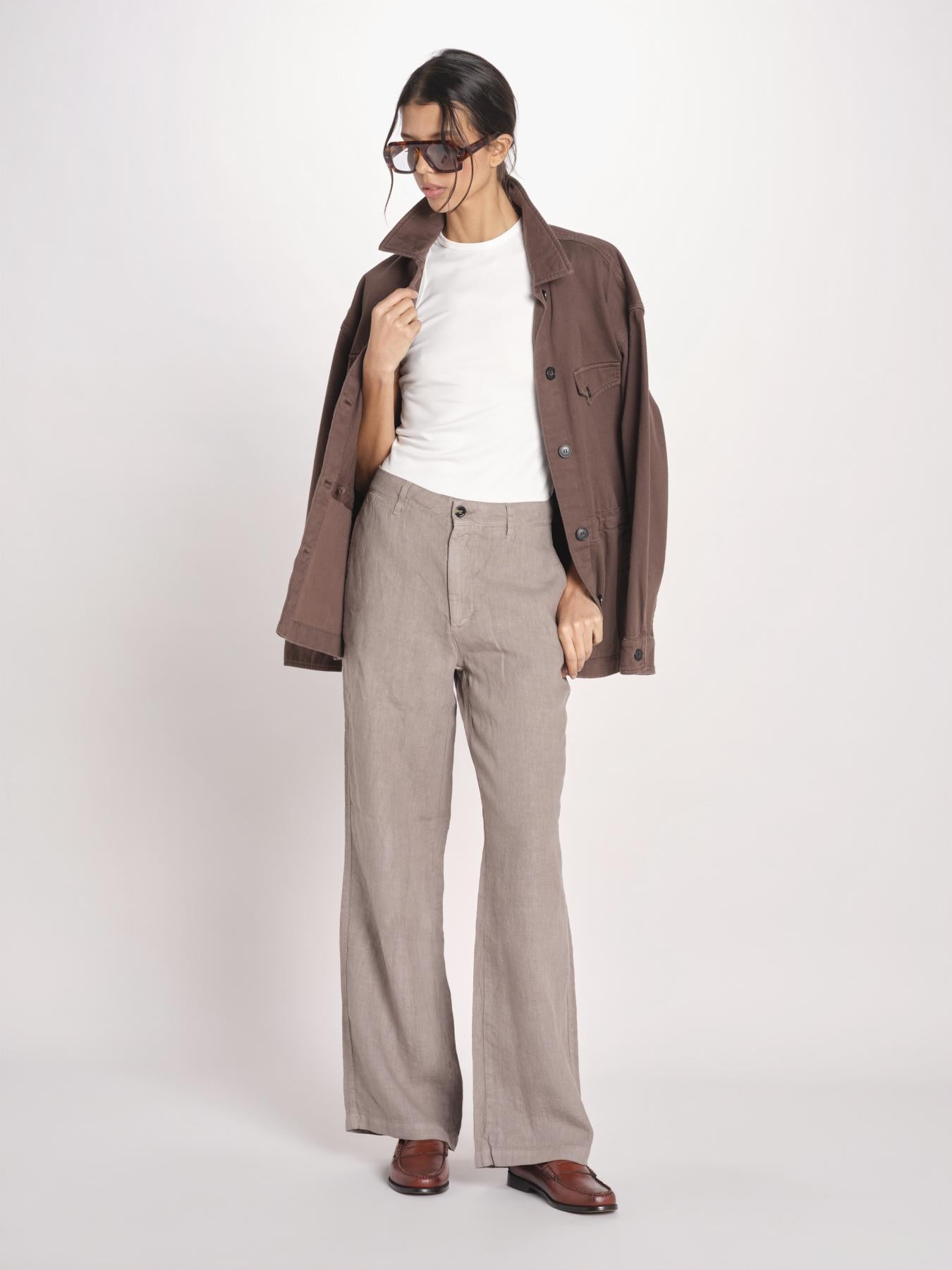 pantalone dritto in lino ERICA STRUCTURELINEN DOVE GREY true avenue 