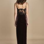 abito lungo in velluto e pizzo MICKE SILK BLEND DRESS BROWN herskind 
