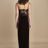 abito lungo in velluto e pizzo MICKE SILK BLEND DRESS BROWN herskind 
