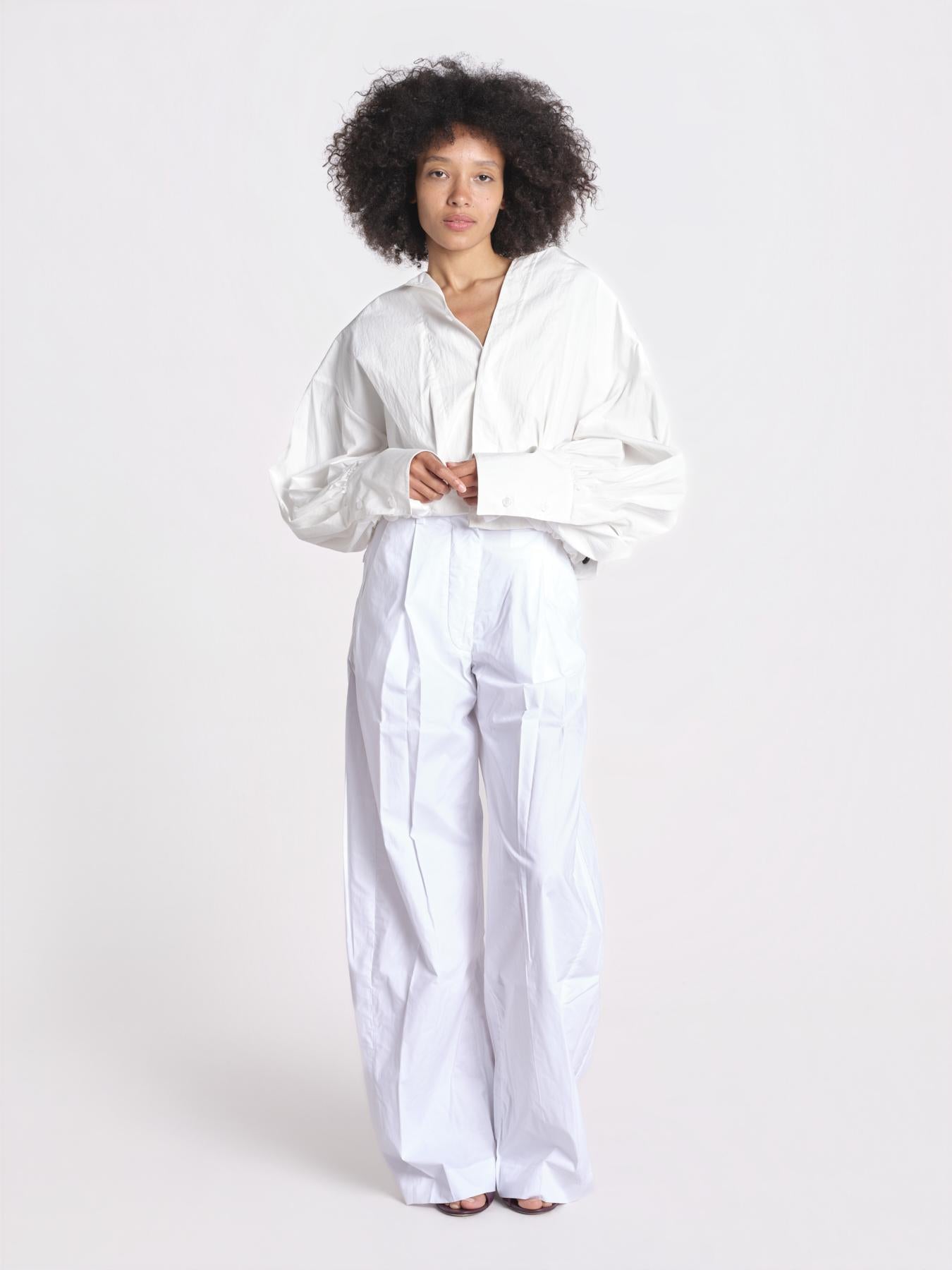 pantalone over con pinces in popeline BILLIE 3111 T0160 WHITE T0001 the latest 