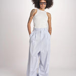 pantalone a righe con piping ELSA MJD266 LIGHT BLUE STIPES jejia 