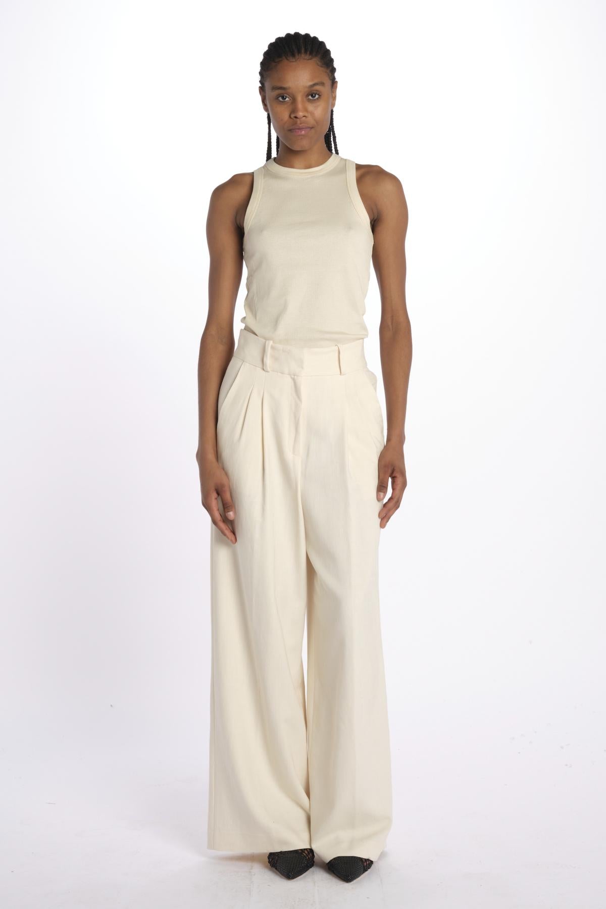 Pantalone con pinces misto lino IO115176 WH014 ivy oak 