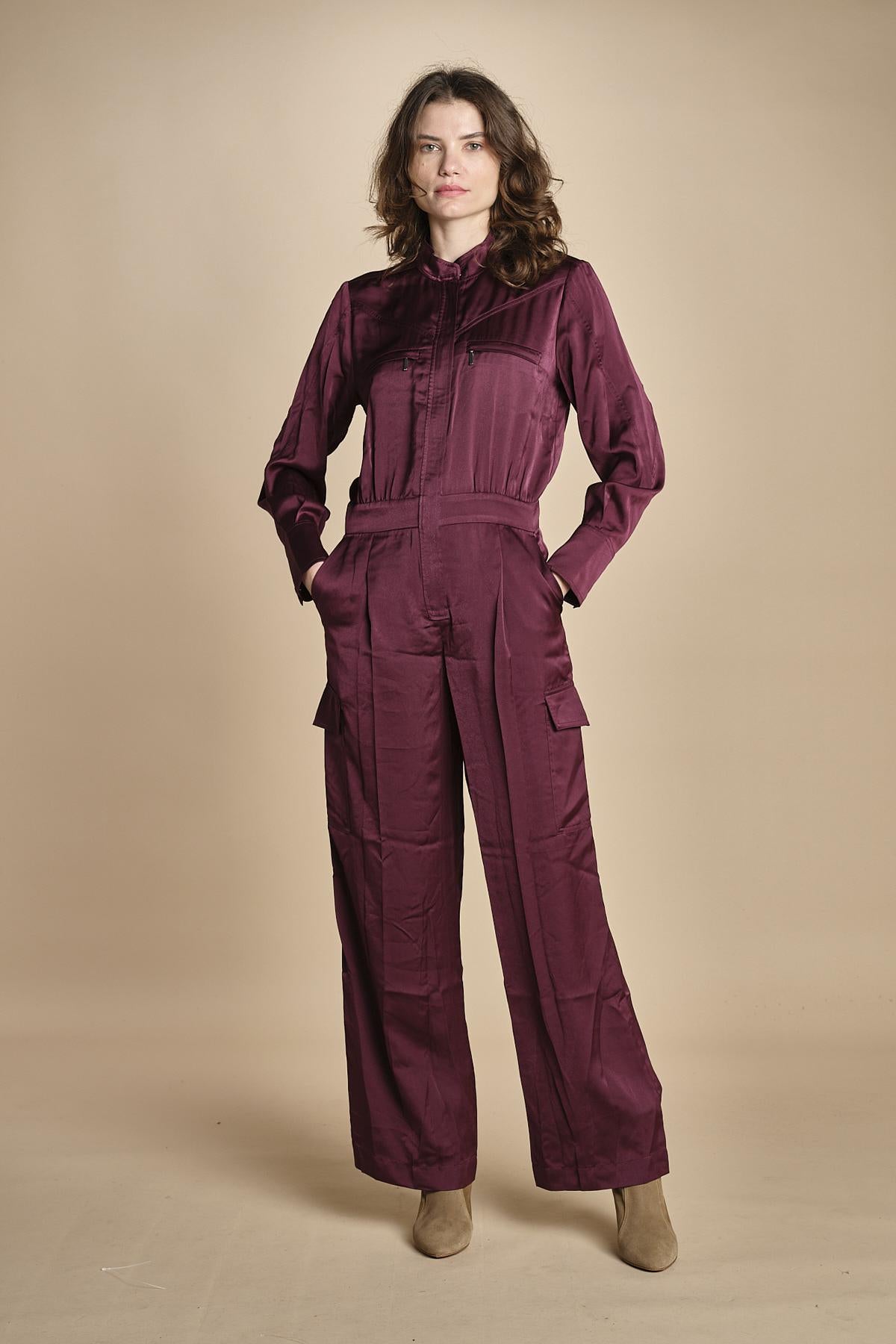 tuta in raso con zip CARMY PRUNE ba&sh 