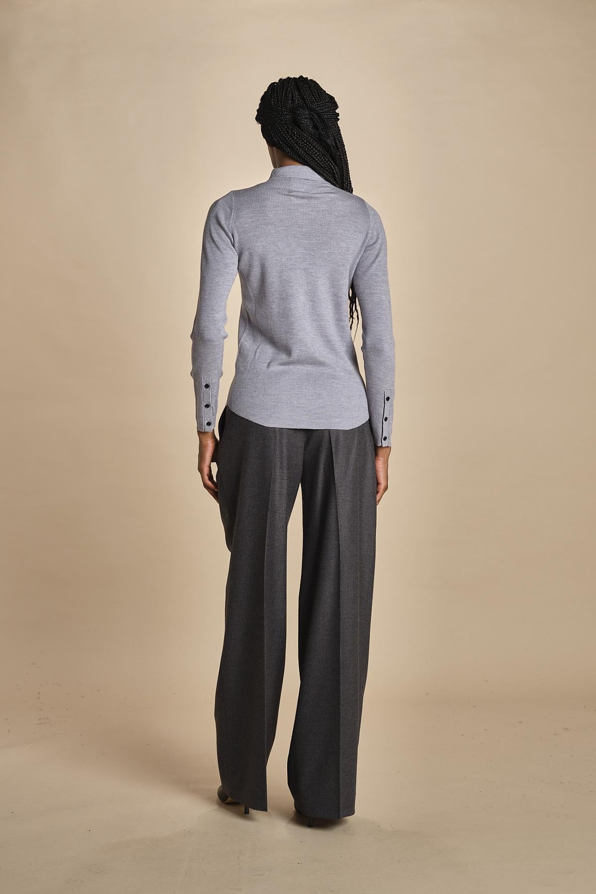 polo a costine in lana merino MIL LAU3 E20181 GRIGIO CHIARO milaura 